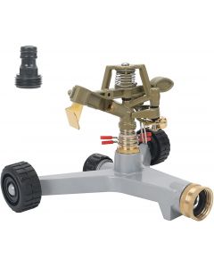DIVINE TREE Metal Pulsating Sprinkler with Wheeled Base, Adjustable Zinc Impact Sprinkler with Quick Connect Adapter for Yard, Lawns, Garden